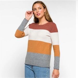 NWT Pinque Gina Colorblock Stripe Crewneck Sweater Rust Stone Combo Size XL